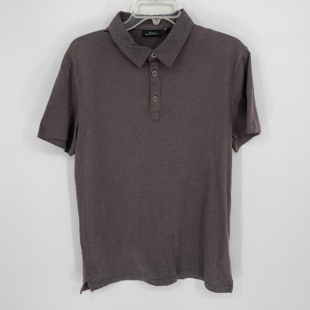 Marc Anthony Men's Brown Collared Textured Short Sleeve Casual Polo Shirt Size M
